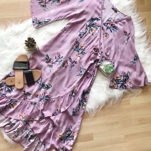 Cotton On Purple Floral Midi Wrap Dress